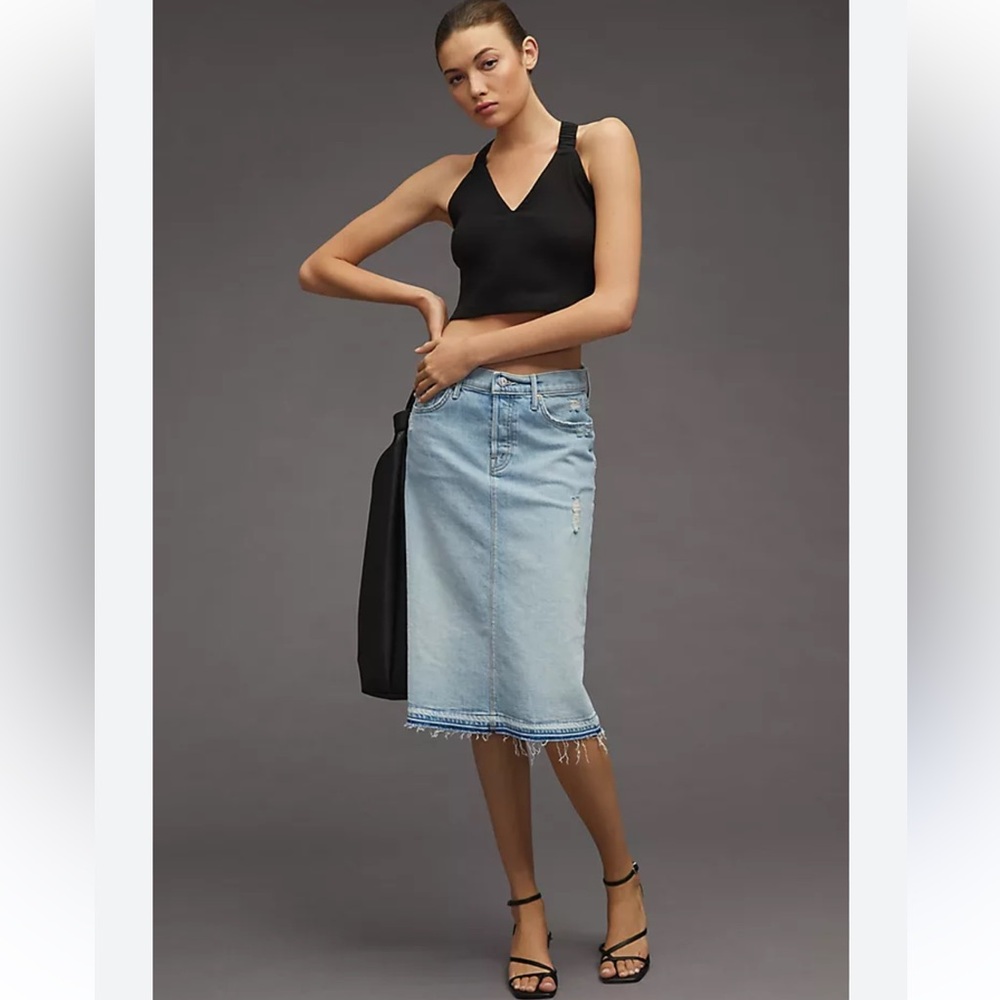 MOTHER Light Blue Denim Midi Skirt